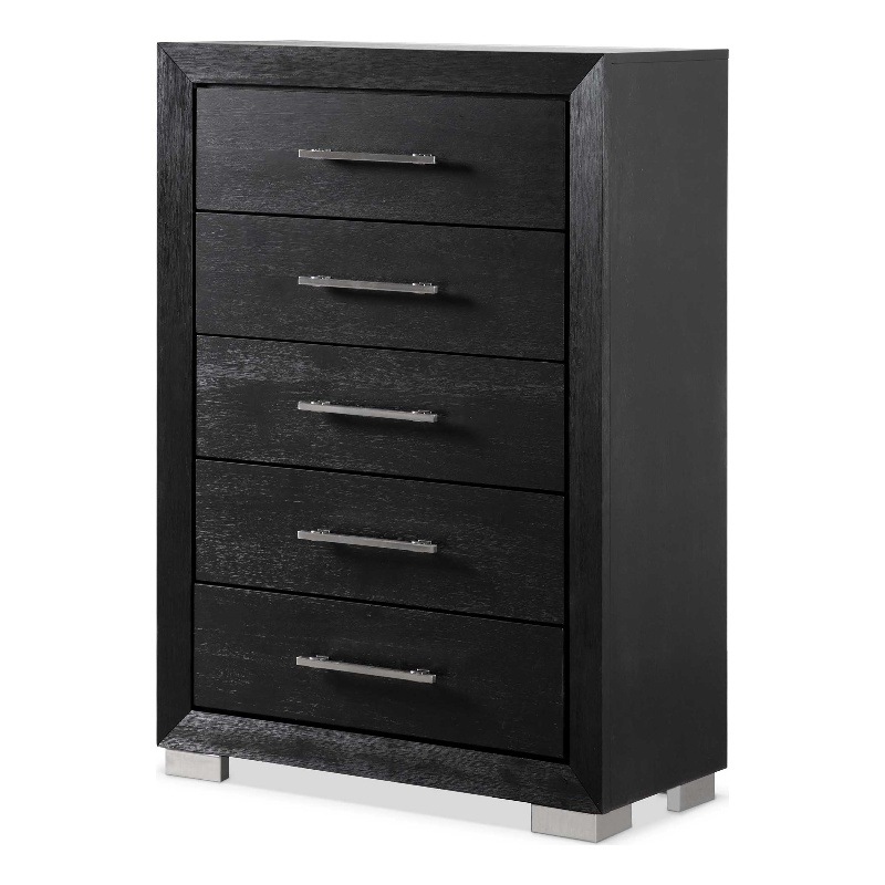 Furniture of America Loomier 5-Drawer Solid Wood Chest in Black