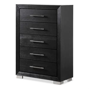 Furniture of America Loomier 5-Drawer Solid Wood Chest in Black