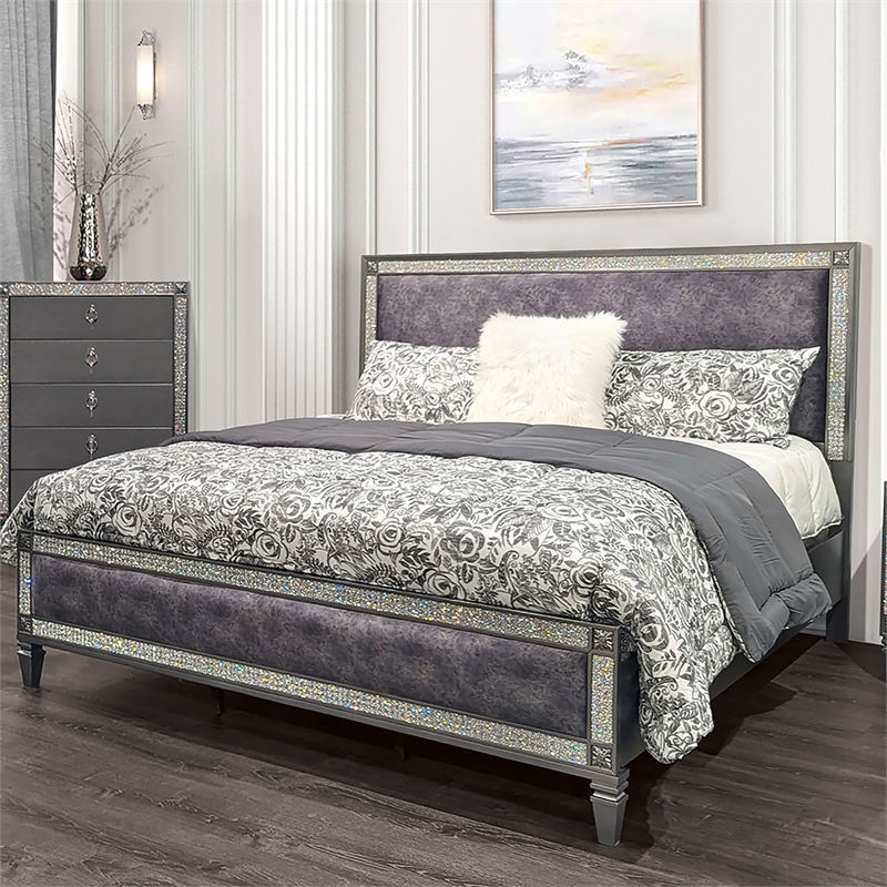 Furniture of America Galantt Solid Wood Padded Full Bed in Gray