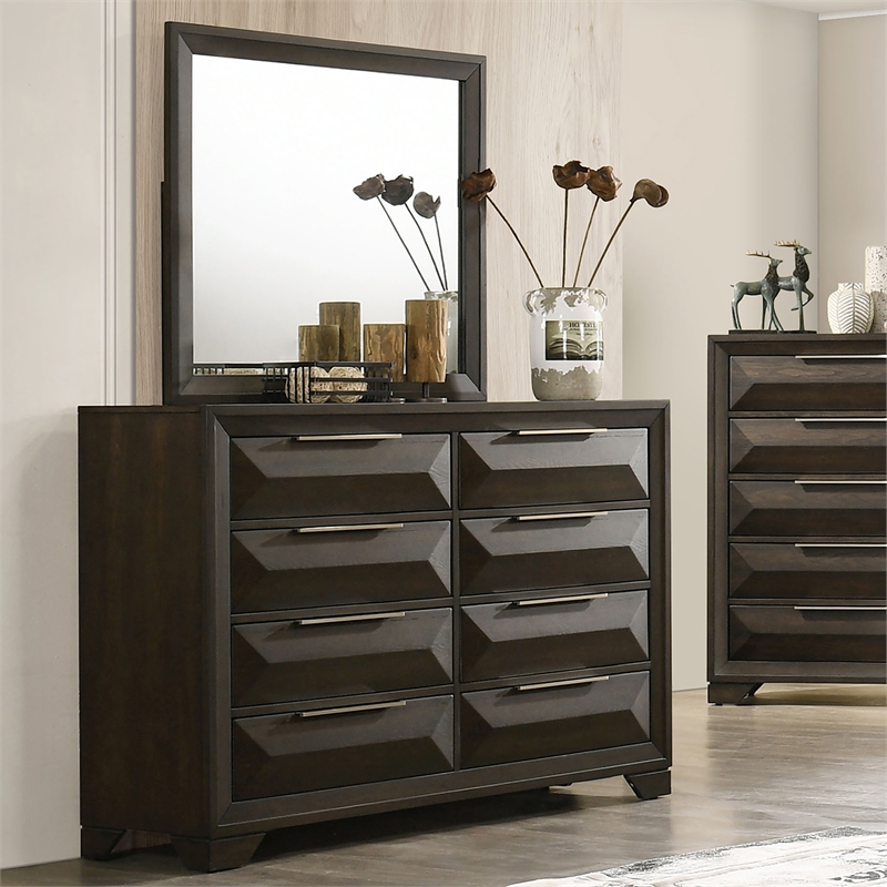 FOA Werren 2-Piece 8-Drawer Solid Wood Dresser and Mirror Set in Espresso