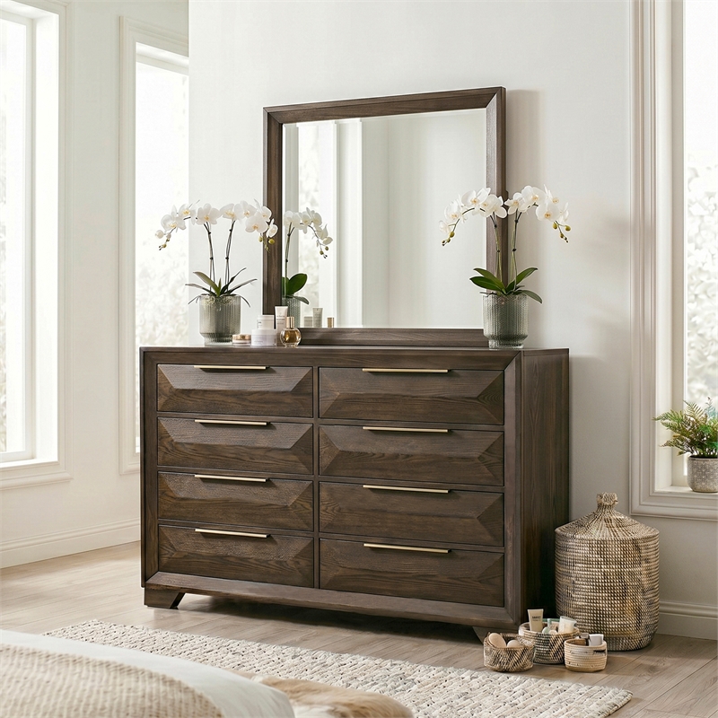 FOA Werren 2-Piece 8-Drawer Solid Wood Dresser and Mirror Set in Espresso