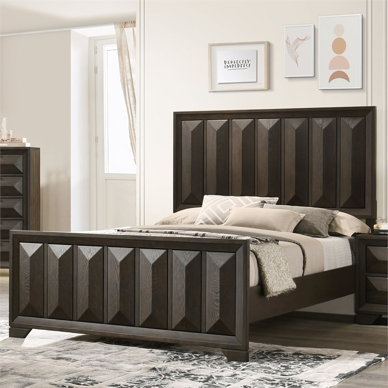 Furniture of America Werren Panel Solid Wood Eastern King Bed in Espresso