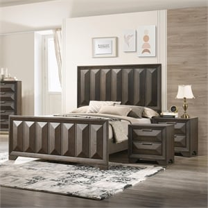 FOA Werren 3-Piece Espresso Solid Wood Bedroom Set - King + 2 Nightstands
