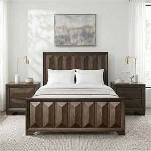 FOA Werren 3-Piece Espresso Solid Wood Bedroom Set - King + 2 Nightstands