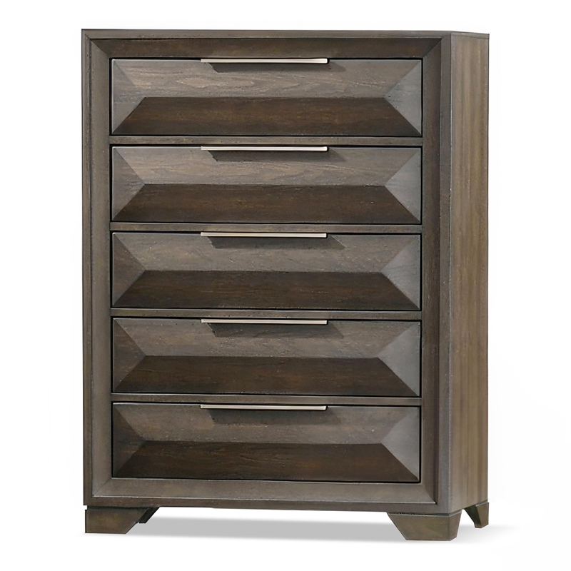 FOA Werren 6pc Espresso Wood Bed Set - King+2 Nightstands+Chest+Dresser+Mirror