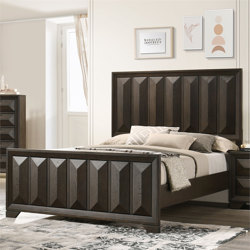 Furniture of America Werren Panel Solid Wood Queen Bed in Espresso