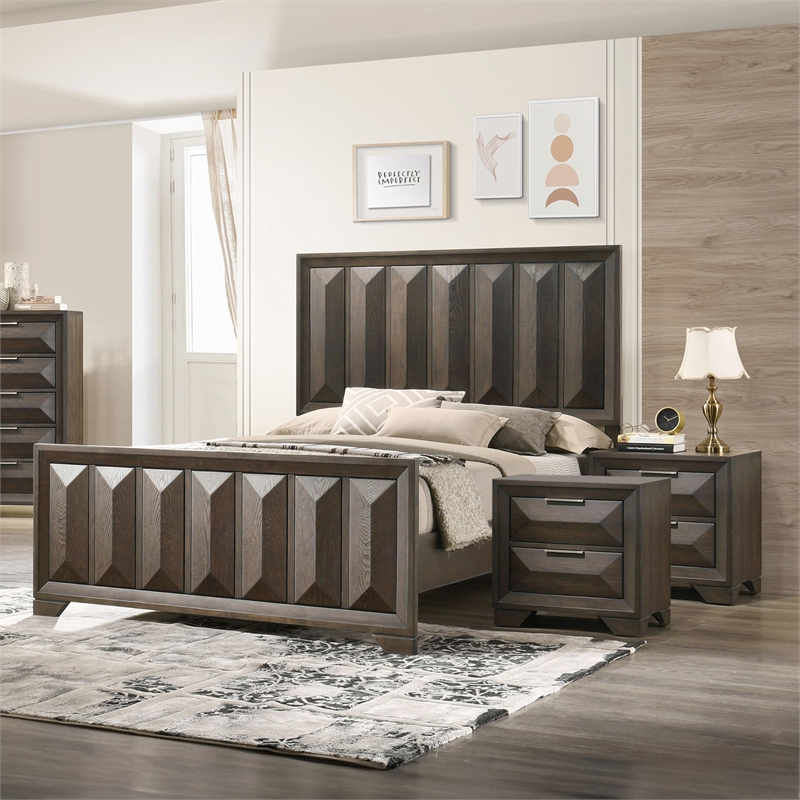 FOA Werren 3-Piece Espresso Solid Wood Bedroom Set - Queen + 2 Nightstands
