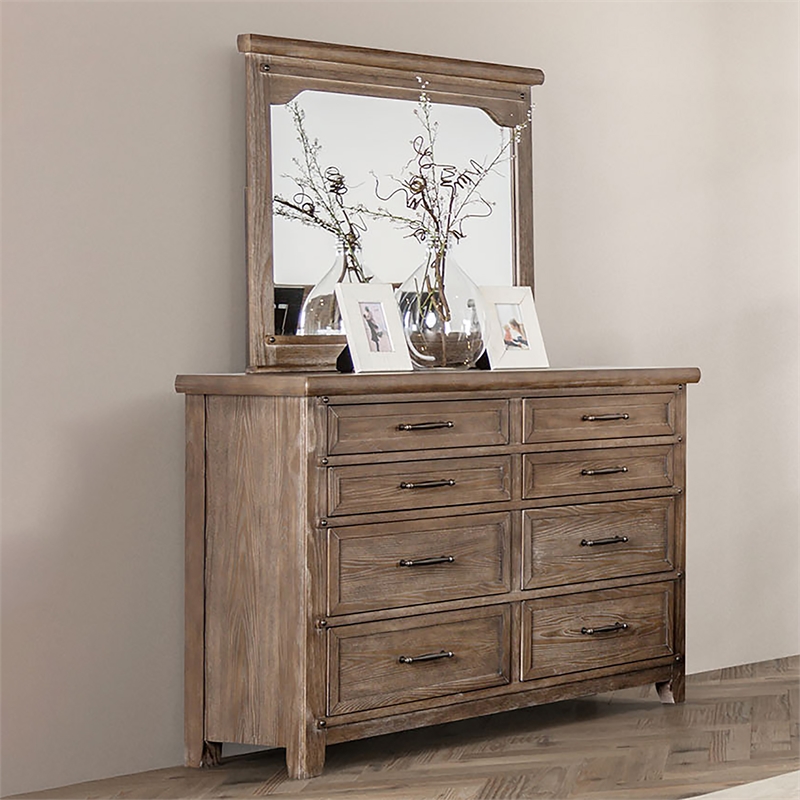 FOA Saides 2-Piece 8-Drawer Solid Wood Dresser and Mirror Set in Brown