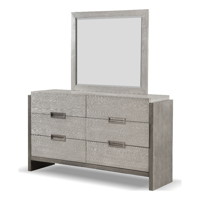 FOA Yasgard 2-Piece 6-Drawer Solid Wood Dresser and Mirror Set in Gray