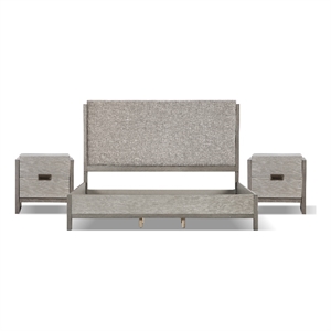 FOA Yasgard 3-Piece Gray Solid Wood Bedroom Set - King + 2 Nightstands