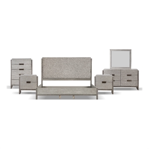 FOA Yasgard 6pc Gray Wood Bed Set - King+2 Nightstands+Chest+Dresser+Mirror