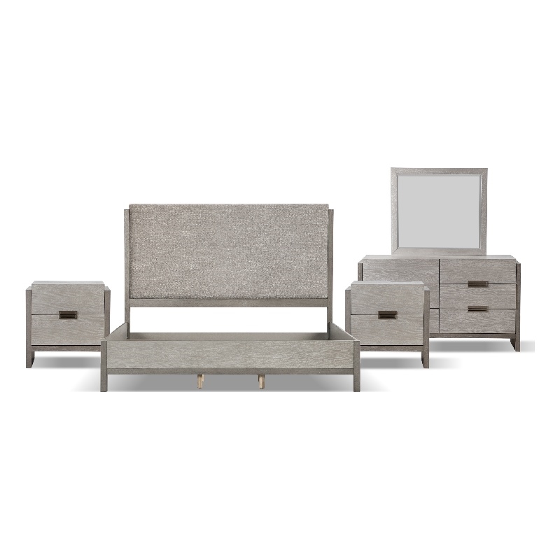 FOA Yasgard 5pc Gray Wood Bed Set - Queen + 2 Nightstands + Dresser + Mirror