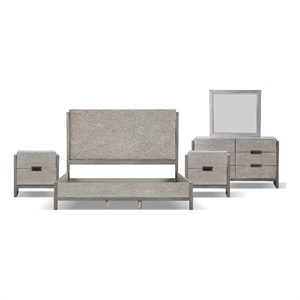FOA Yasgard 5pc Gray Wood Bed Set - Queen + 2 Nightstands + Dresser + Mirror
