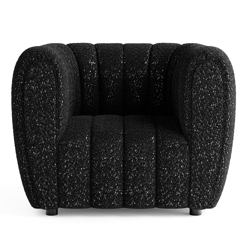 Furniture of America Totulem Boucle Fabric Channel Tufted Arm Chair in Black