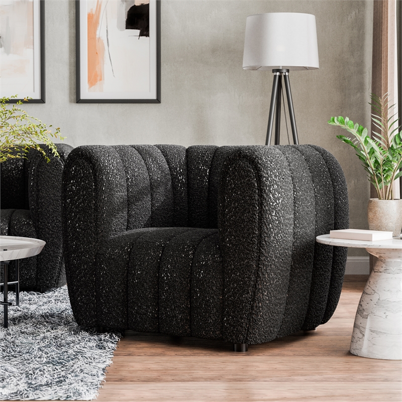Furniture of America Totulem Boucle Fabric Channel Tufted Arm Chair in Black