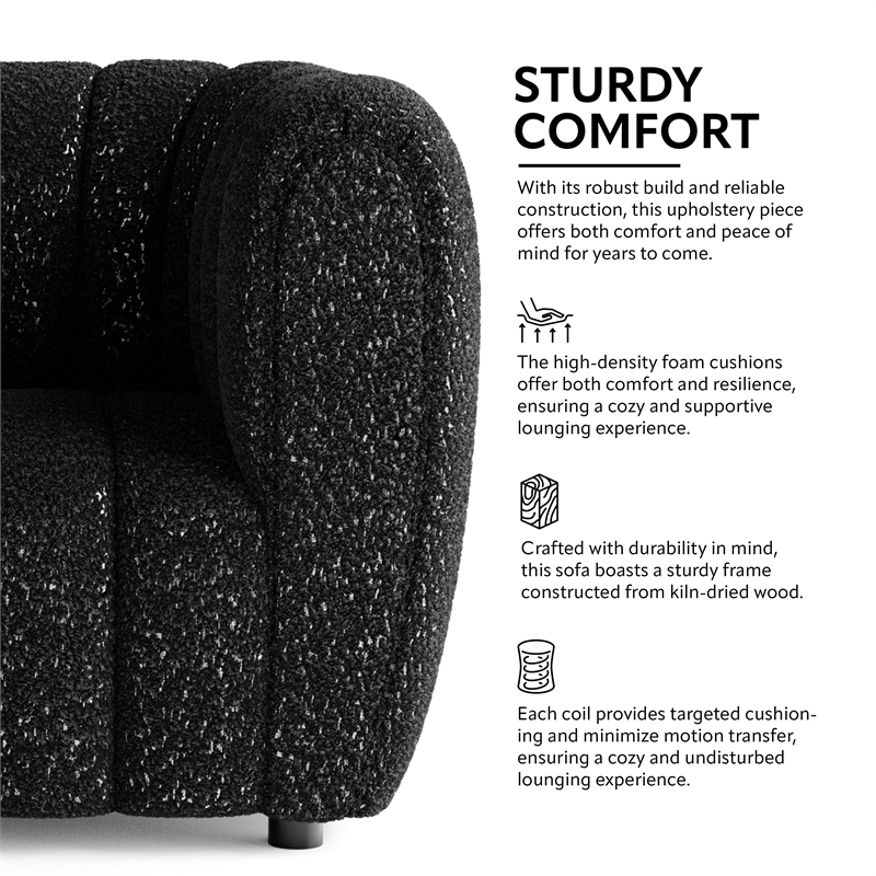 Furniture of America Totulem Boucle Fabric Channel Tufted Sofa in Charcoal Gray