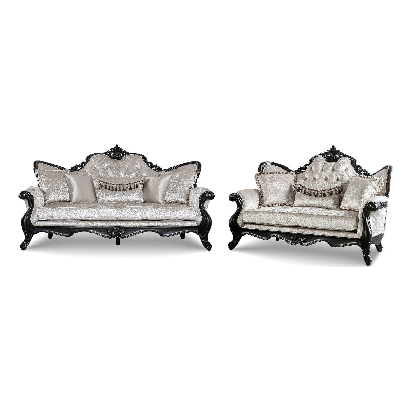 Furniture of America Jansing 2-Piece Solid Wood Button Tufted Sofa Set in Black