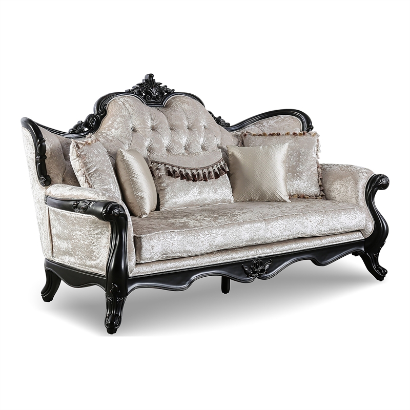 Furniture of America Jansing 3-Piece Solid Wood Button Tufted Sofa Set in Black