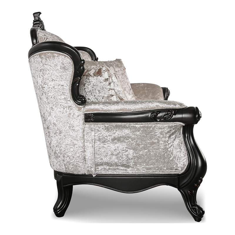 Furniture of America Jansing 3-Piece Solid Wood Button Tufted Sofa Set in Black