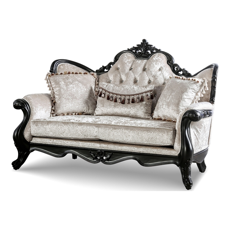 Furniture of America Jansing 3-Piece Solid Wood Button Tufted Sofa Set in Black