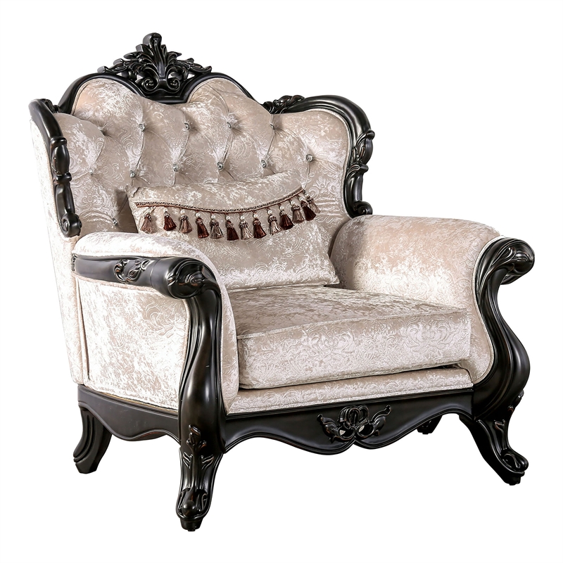 Furniture of America Jansing 3-Piece Solid Wood Button Tufted Sofa Set in Black