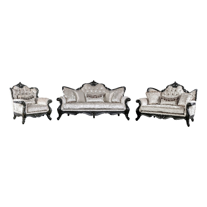 Furniture of America Jansing 3-Piece Solid Wood Button Tufted Sofa Set in Black