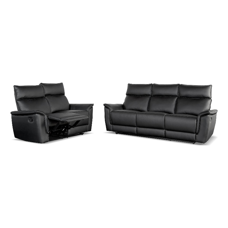 Furniture of America Telimate 2-Piece Leather Reclining Sofa Set in Black
