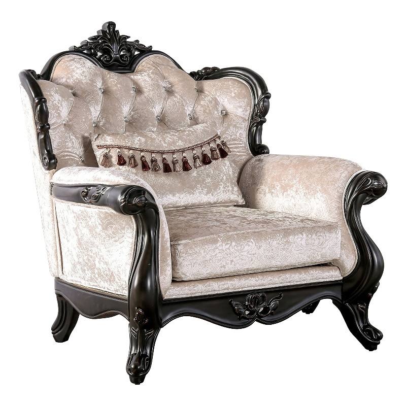 Furniture of America Jansing Solid Wood Tufted Arm Chair in Black