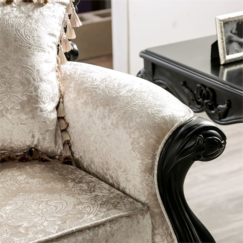 Furniture of America Jansing Solid Wood Button Tufted Sofa in Black