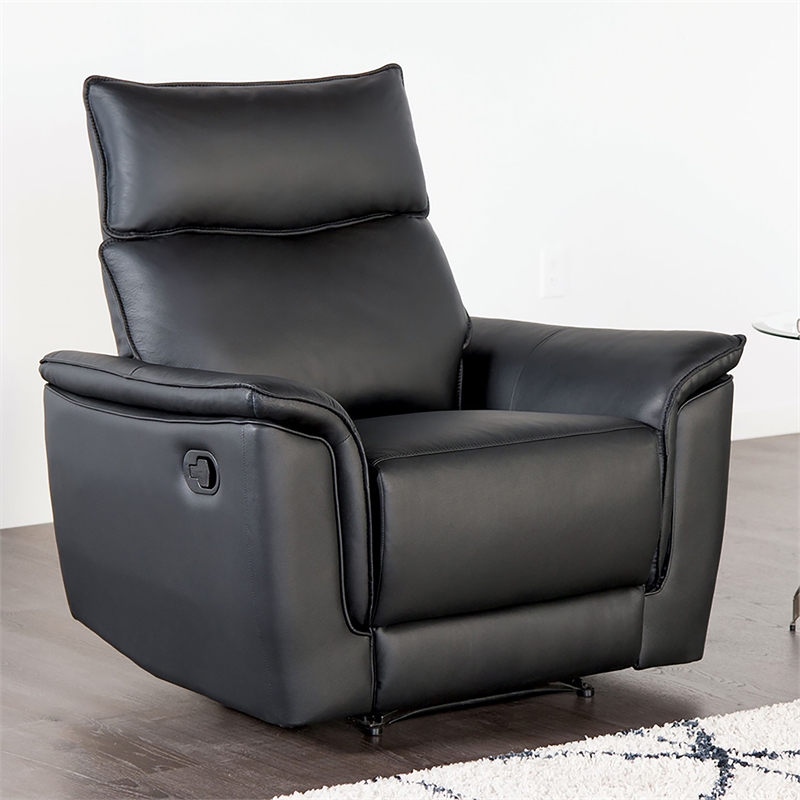 Furniture of America Telimate Leather Padded Recliner in Black