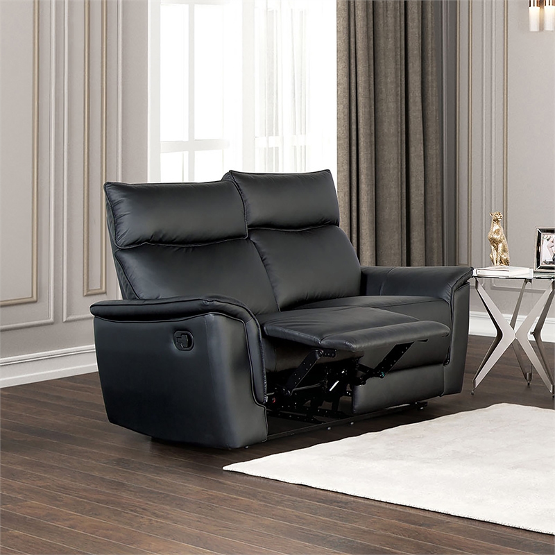 Furniture of America Telimate Leather Padded Reclining Loveseat in Black