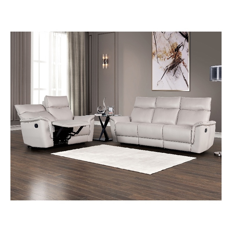 Furniture of America Telimate 2-Piece Leather Reclining Sofa Set in Taupe