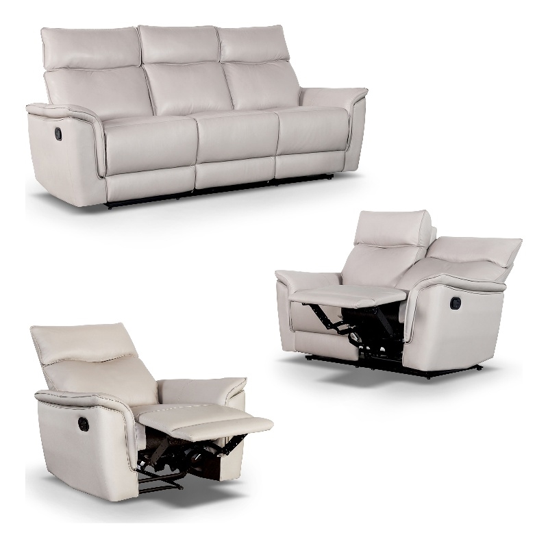 Furniture of America Telimate 3-Piece Leather Reclining Sofa Set in Taupe