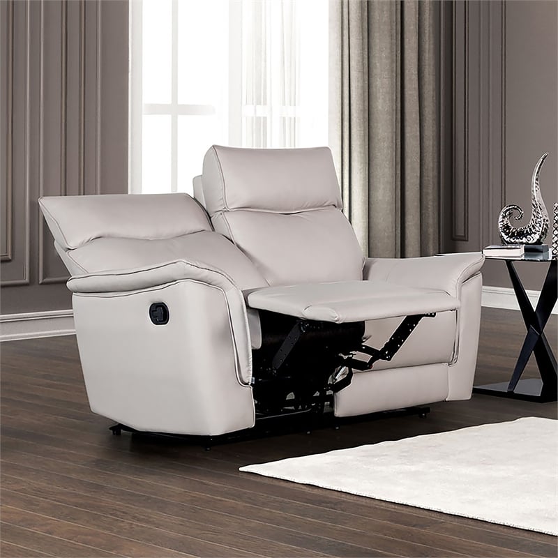 Furniture of America Telimate Leather Padded Reclining Loveseat in Taupe