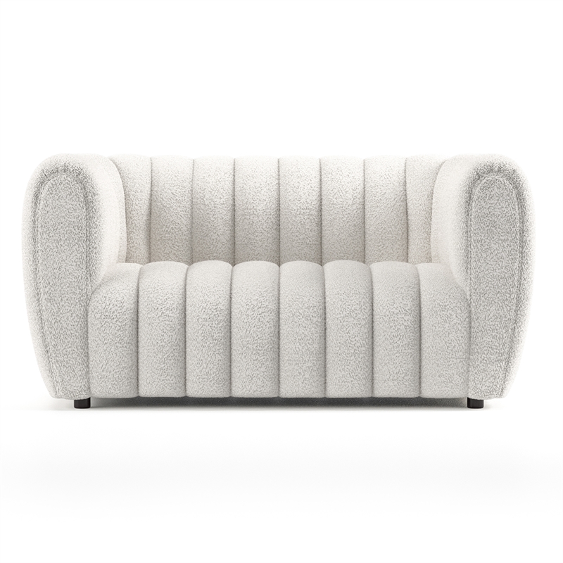 Furniture of America Totulem Boucle Fabric Channel Tufted Loveseat in Off White