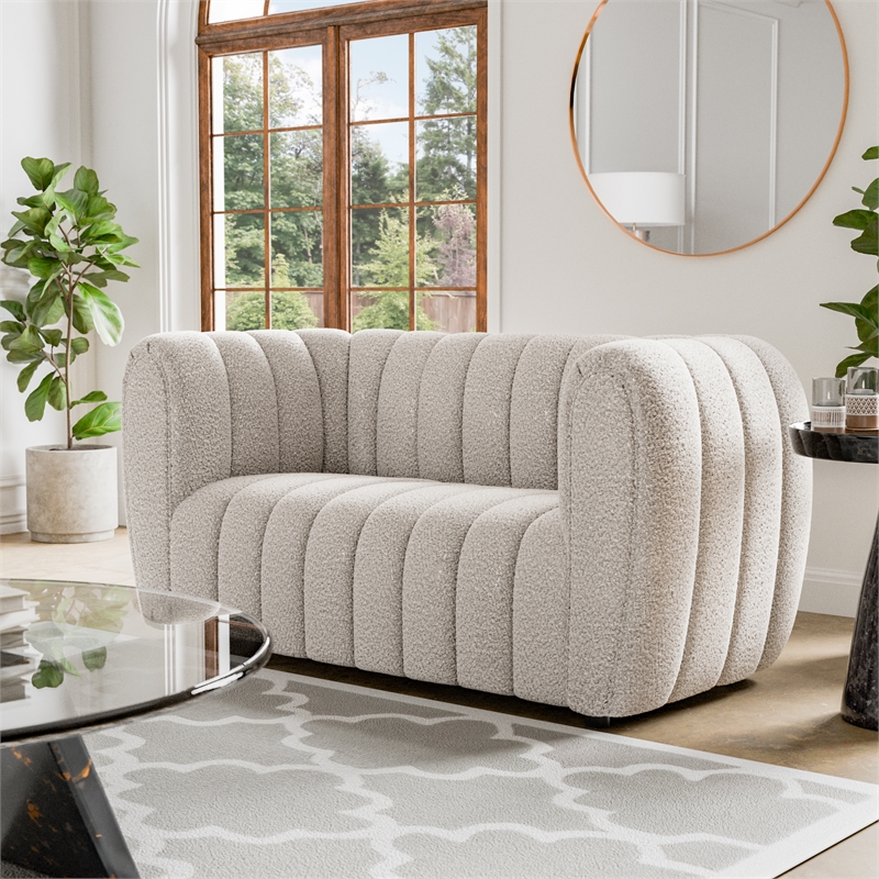 Furniture of America Totulem Boucle Fabric Channel Tufted Loveseat in Off White