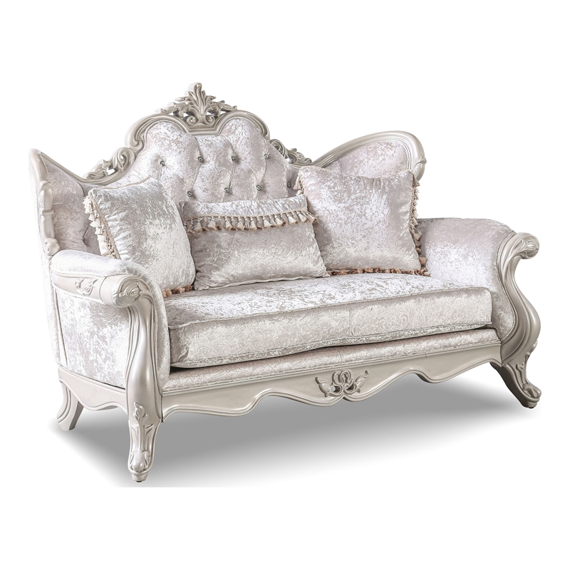 Furniture of America Jansing 2-Piece Solid Wood Tufted Sofa Set in Off White