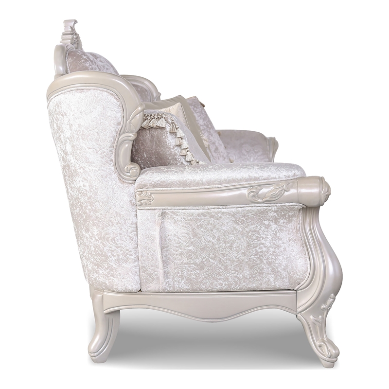 Furniture of America Jansing 2-Piece Solid Wood Tufted Sofa Set in Off White