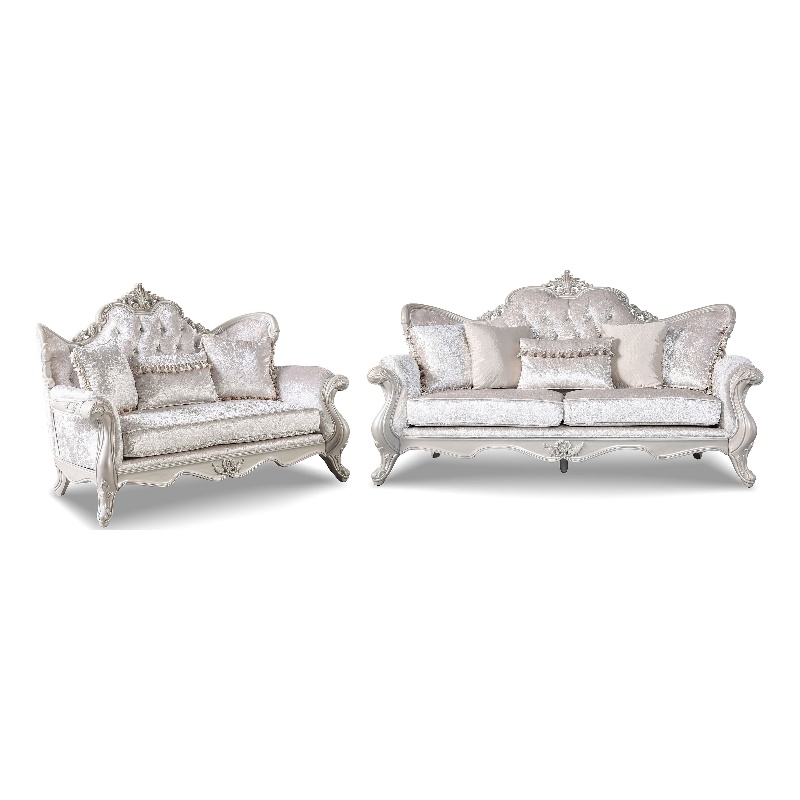 Furniture of America Jansing 2-Piece Solid Wood Tufted Sofa Set in Off White