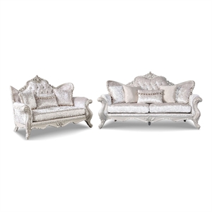 furniture of america jansing 2-piece solid wood tufted sofa set in off white