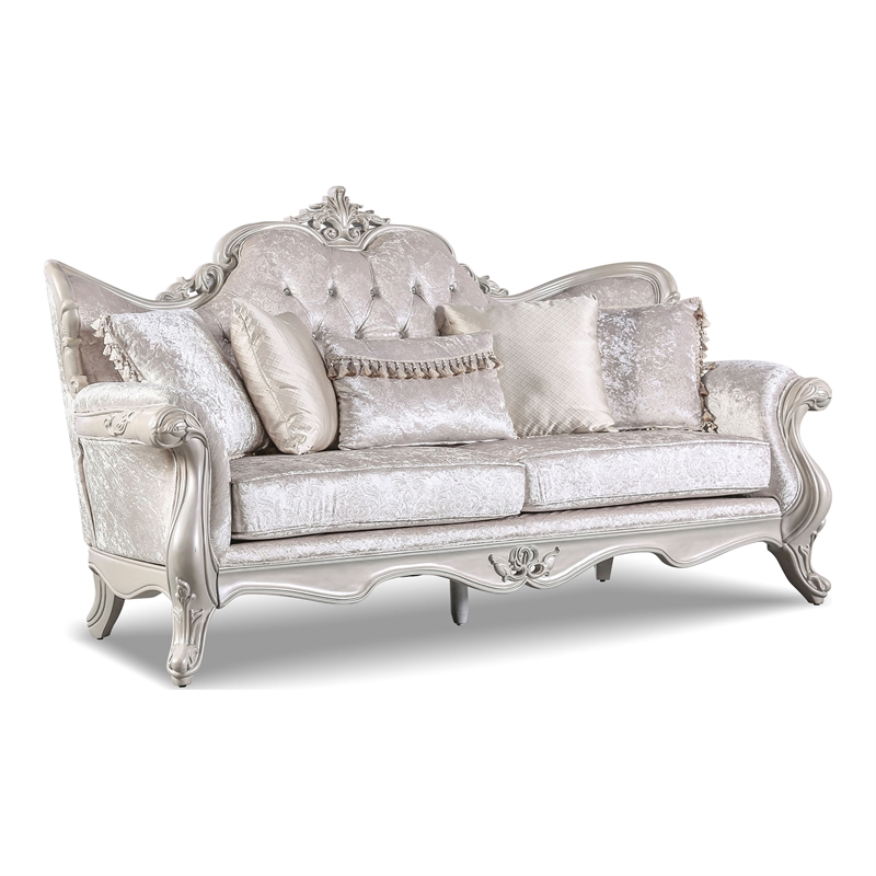 Furniture of America Jansing 3-Piece Solid Wood Tufted Sofa Set in Off White