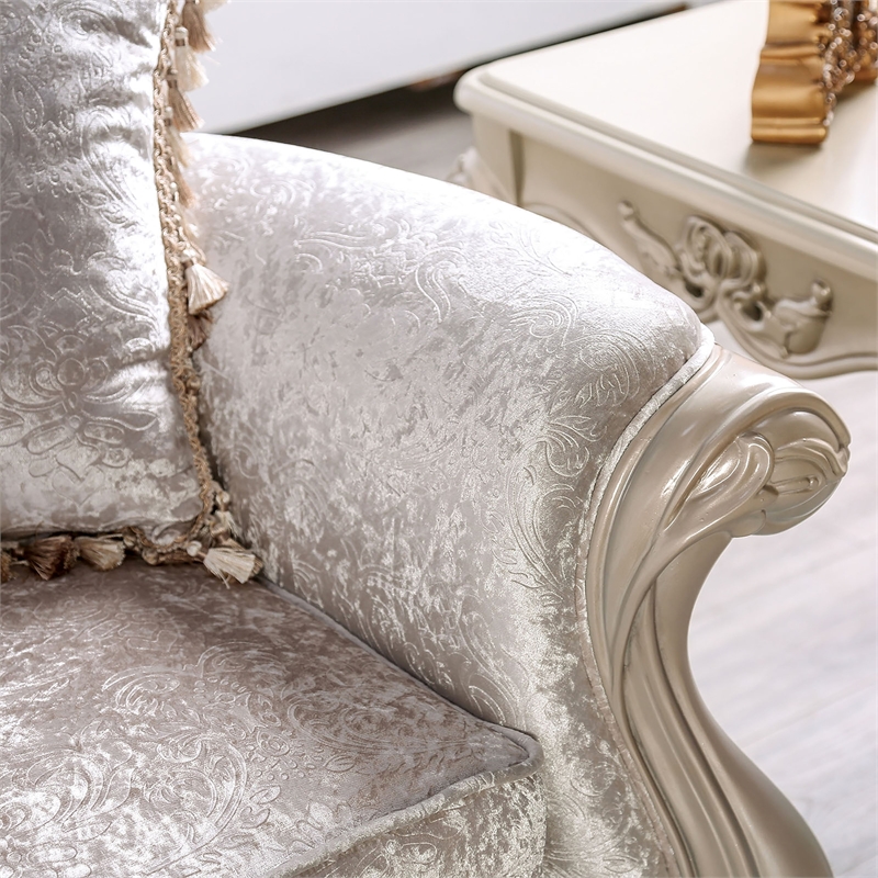 Furniture of America Jansing 3-Piece Solid Wood Tufted Sofa Set in Off White