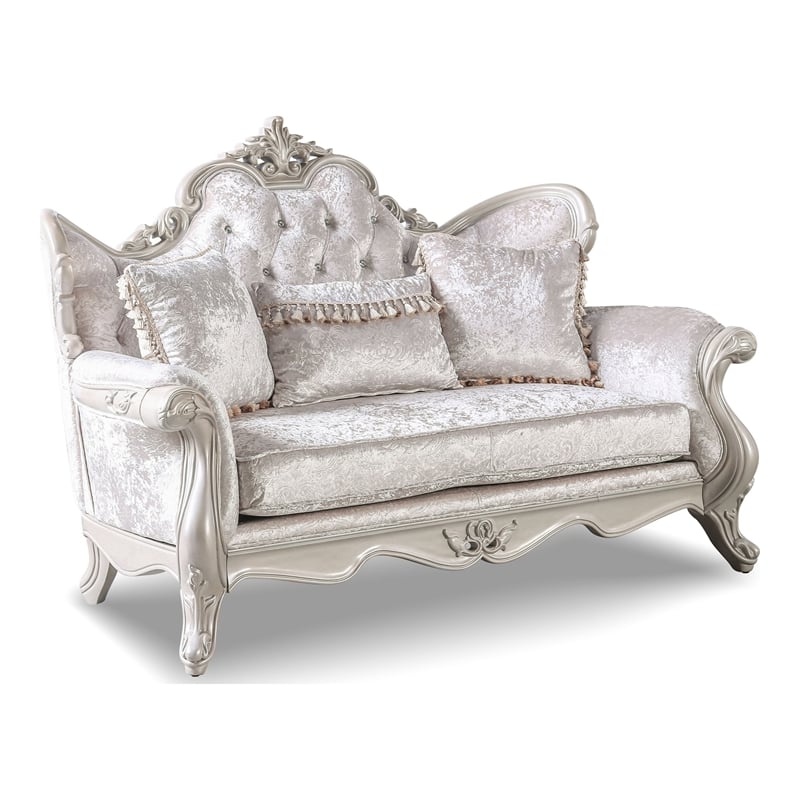 Furniture of America Jansing 3-Piece Solid Wood Tufted Sofa Set in Off White