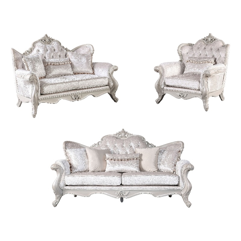 Furniture of America Jansing 3-Piece Solid Wood Tufted Sofa Set in Off White