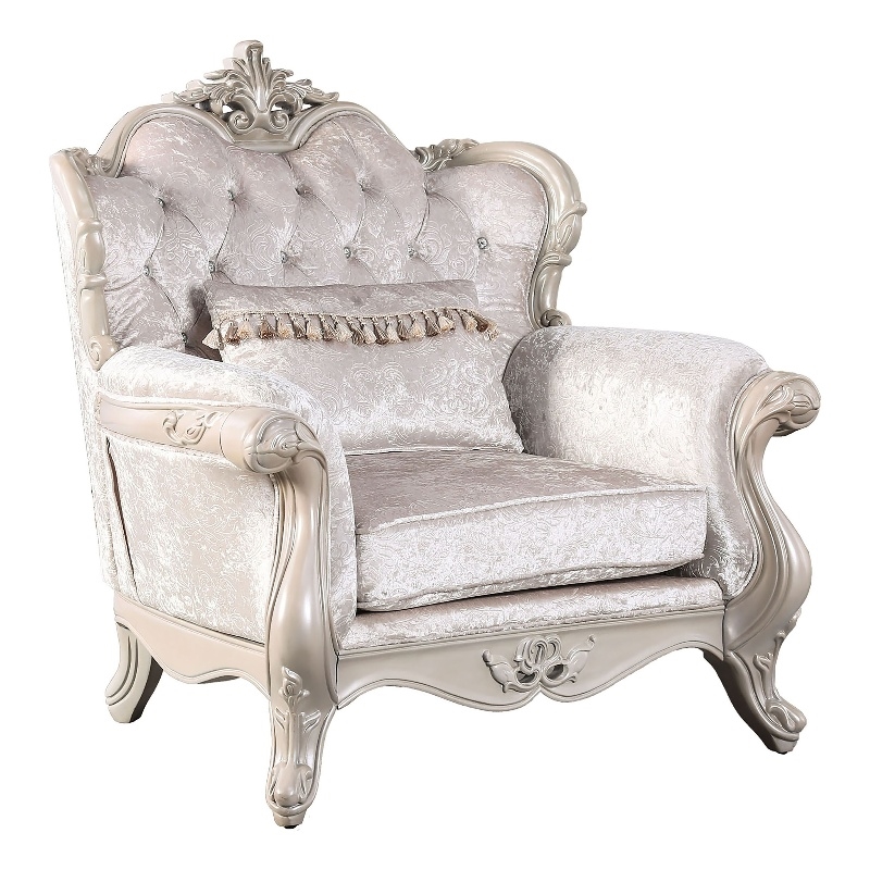 Furniture of America Jansing Solid Wood Tufted Arm Chair in Off White