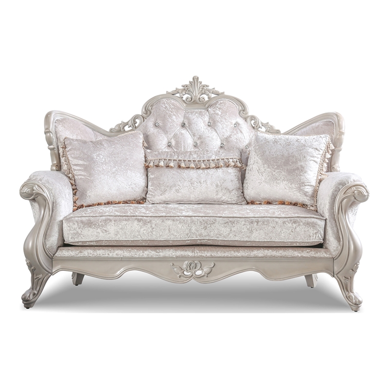 Furniture of America Jansing Solid Wood Button Tufted Loveseat in Off White