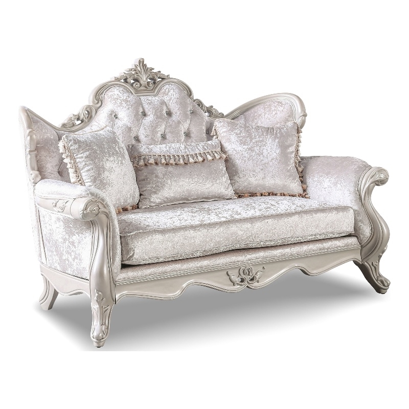 Furniture of America Jansing Solid Wood Button Tufted Loveseat in Off White