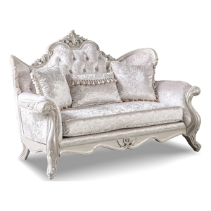 Furniture of America Jansing Solid Wood Button Tufted Loveseat in Off White