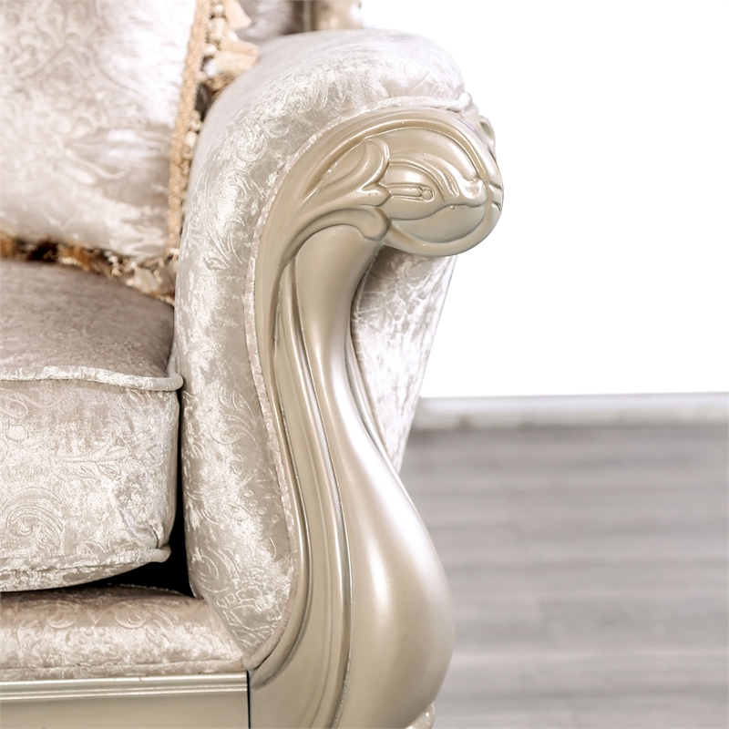 Furniture of America Jansing Solid Wood Button Tufted Sofa in Off White