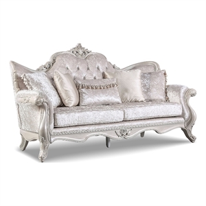 Furniture of America Jansing Solid Wood Button Tufted Sofa in Off White